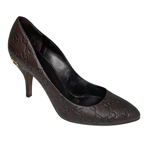 Gucci Chocolate Brown Leather Pumps Horsebit Heel EU 38.5 US 8.5 Made in Italy - Picture 1 of 12